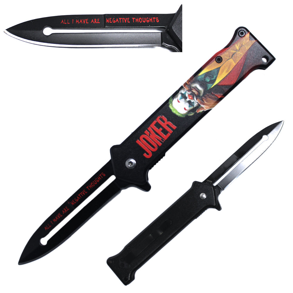 JK 6416-2 4'' Metal Fantasy Print Handle Assist Folding Knife with Belt Clip - Bladevip