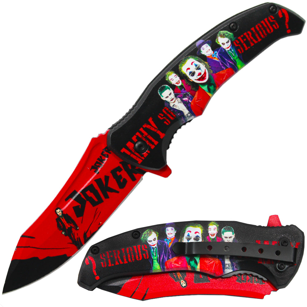 JK 6418-RD 4.5" Red Fantasy Full Print Assist-Open Folding Knife with Pocket Clip - Bladevip