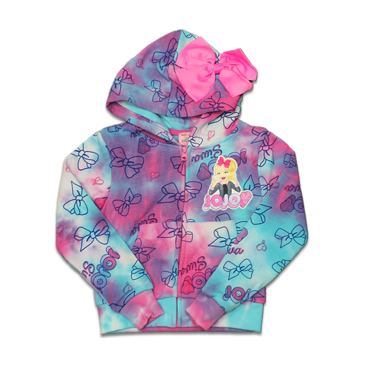 Girls JoJo Siwa Tie Dye 3D Bow Zip-up Hoodie Jacket