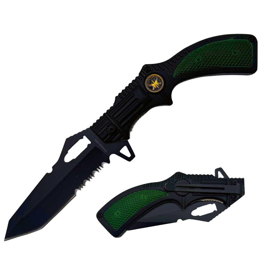 KN 1478-GN 5 inch Outdoor Camping Tool Multifunctional Fruit Knife - Green Pistol Handle Design