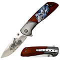 KN 2004-W 4.5 inch Wolf Wood Design Outdoor Camping Tool Multifunctional Fruit Folding Knife