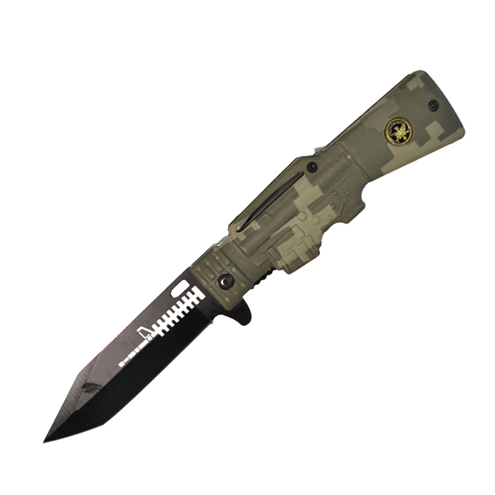 KN 1442-CM 4.5" Digital Camo Gun Shaped Folding Knife with Belt Clip - Bladevip