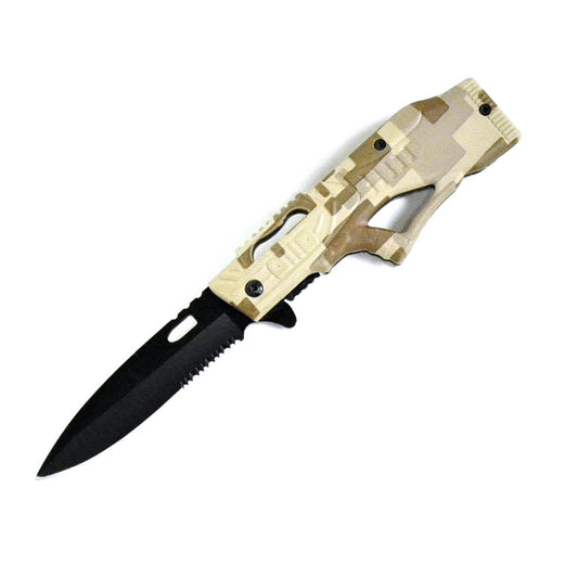 KN 1475-B 4.25" Digital Camo Gun Shaped Folding Knife with Belt Clip