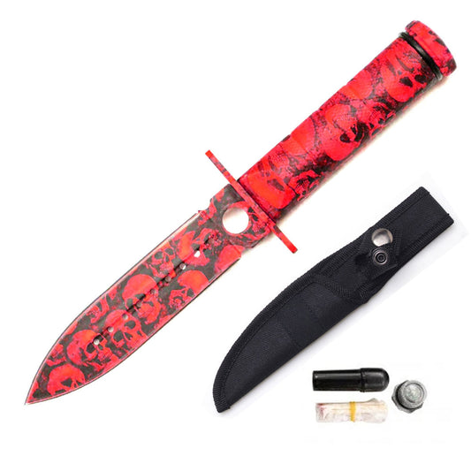 KN 1496-RD 8.5" Red Zombie Skull Survival Knife with Nylon Sheath