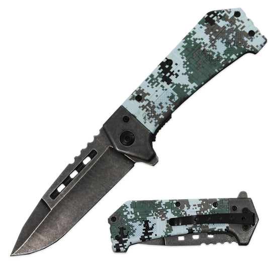 KN 1669-DG2 4.5" Camouflage Handle Assist-Open Folding Knife with Belt Clip - Bladevip