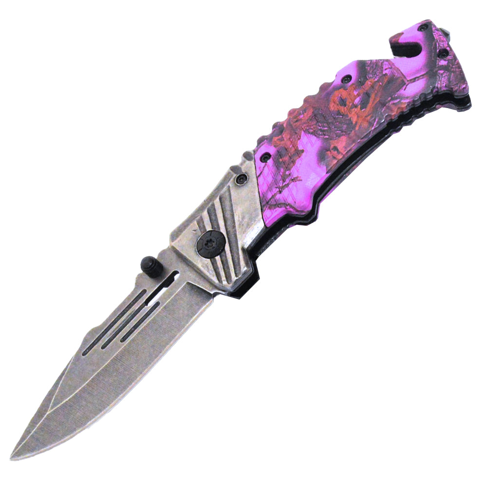 KN 1715-1 4.5" Pink Snow Camo Assist-Open Tactical Rescue Folding Knife - Bladevip