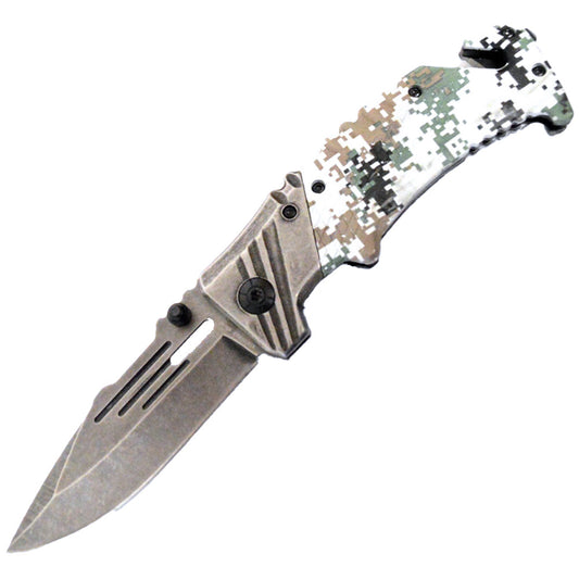 KN 1715-3 4.5" White Snow Digital Camo Assist-Open Tactical Rescue Folding Knife