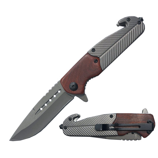 KN 1720 4.5" Metal & Wood Handle Assist-Open Tactical Folding Knife