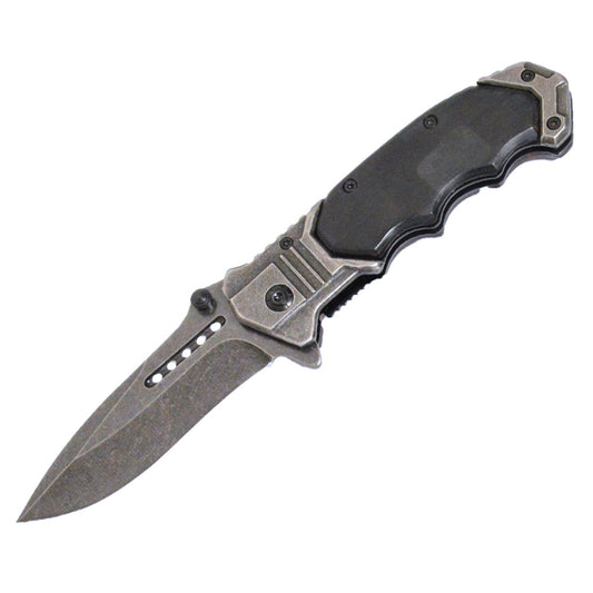 KN 1727-WB 4.5" Metal & Wood Handle Assist-Open Tactical Folding Knife