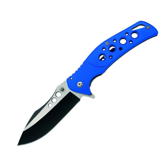 KN 1740-BL 4.25" Blue Shadow Metal Handle Assist-Open Folding Knife with Belt Clip