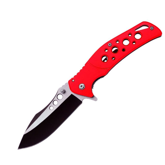 KN 1740-RD 4.25" Red Shadow Metal Handle Assist-Open Folding Knife with Belt Clip