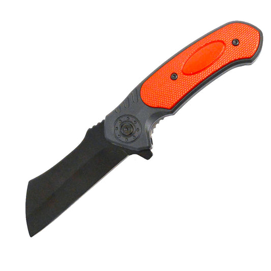 KN 1851-RD 5" Red Handle Cleaver Blade Assist-Open Folding Knife with Belt Clip