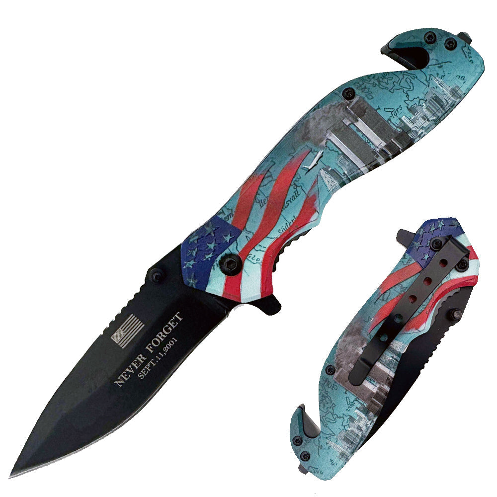 KN 1854 4.5 inch 9-11 Never Forget 3D Rescue Folding Knife