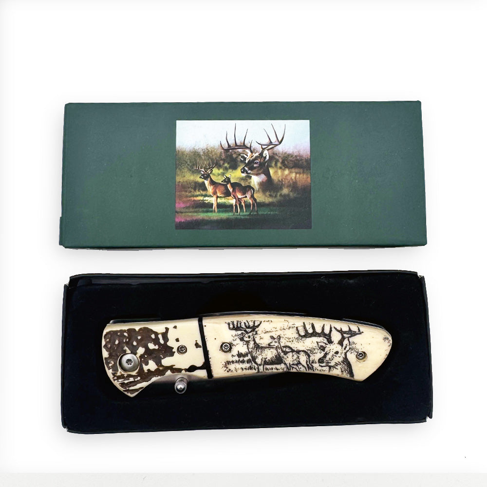 KN 1859-D 4.25 inch Sketch Wildlife Dear Folding Knife with Belt Clip - view 2