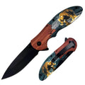 KN 1909-B 4.5 inch Bear Wood Design Outdoor Camping Tool Multifunctional Fruit Folding Knife with Belt Clip