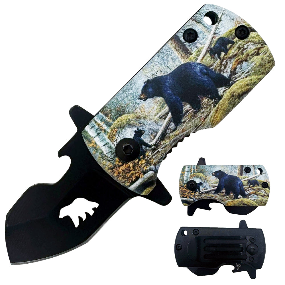 KN 1952-B 2.25 inch Money Clip Bear Handle Outdoor Camping Tool Multifunctional Fruit Folding Knife