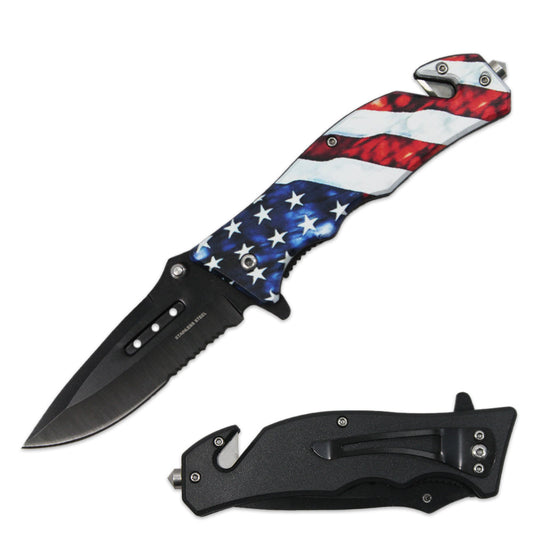 KN 1954-US 4.5" USA Flag Assist-Open Tactical Rescue Folding Knife - Bladevip