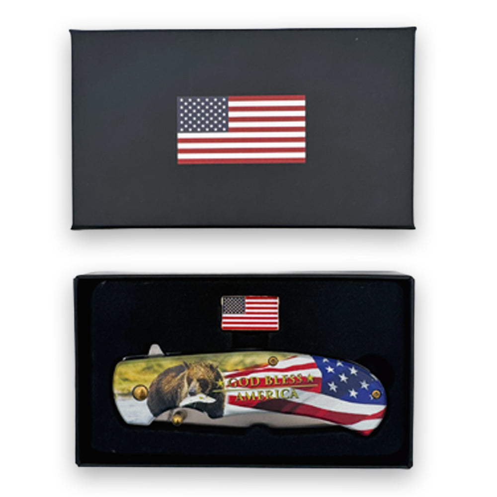 KN 1971-B 4.75 inch God Bless America Wildlife Bear Outdoor Camping Tool Multifunctional Fruit Folding Knife - view 2