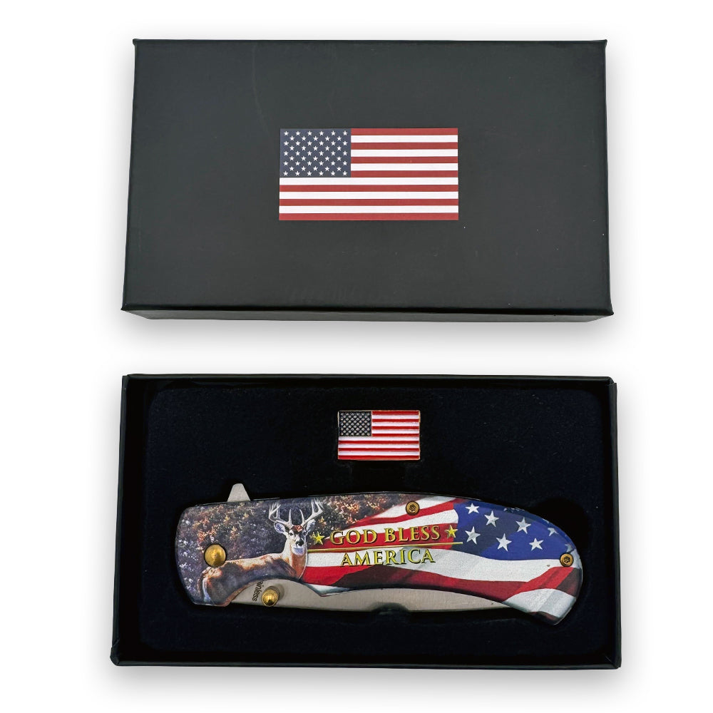 KN 1971-D 4.75 inch God Bless America Wildlife Deer Outdoor Camping Tool Multifunctional Fruit Folding Knife - view 2