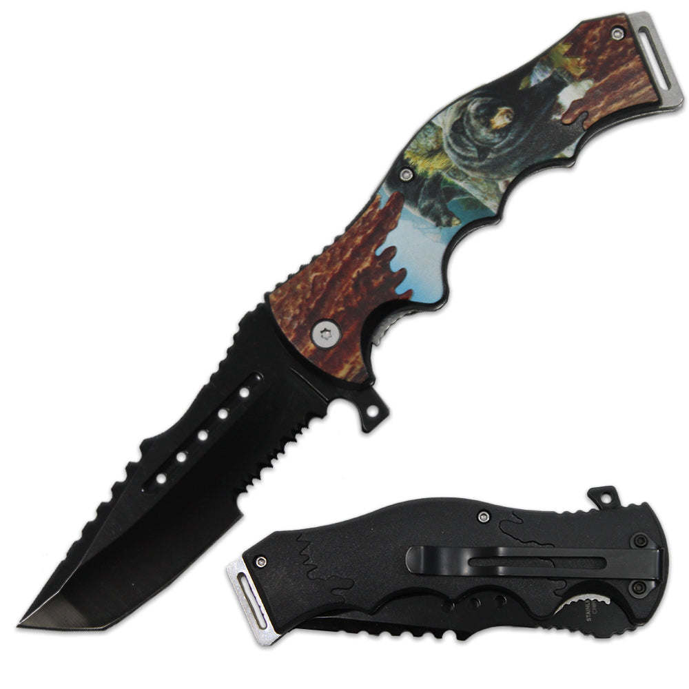 KN 1988-B 4.5" Wood Wildlife Bear Assist-Open Folding Knife