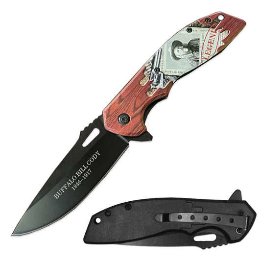 4.5" Assist-Open Buffalo Bill Legends of the West  Folding Knife with Belt Clip - Bladevip