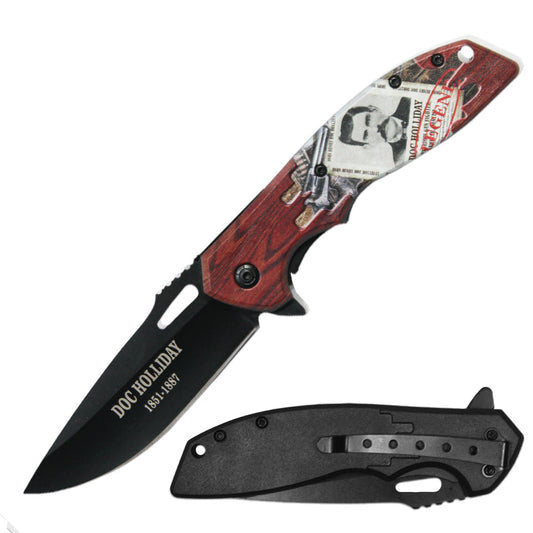 KN 1991-DH 4.5" Assist-Open Doc Holliday Legends of the West  Folding Knife with Belt Clip