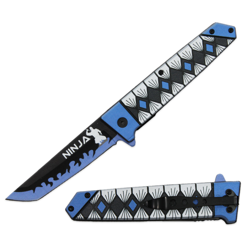 KN 2006-BL 5" Ninja Blue & Black Assist-Open Folding Knife with Belt Clip - Bladevip