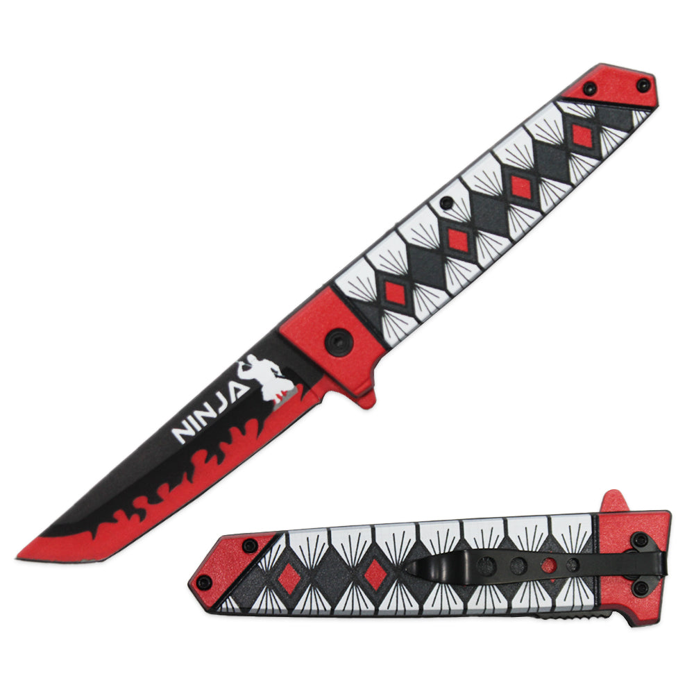 KN 2006-RD 5" Ninja Red & Black Assist-Open Folding Knife with Belt Clip - Bladevip