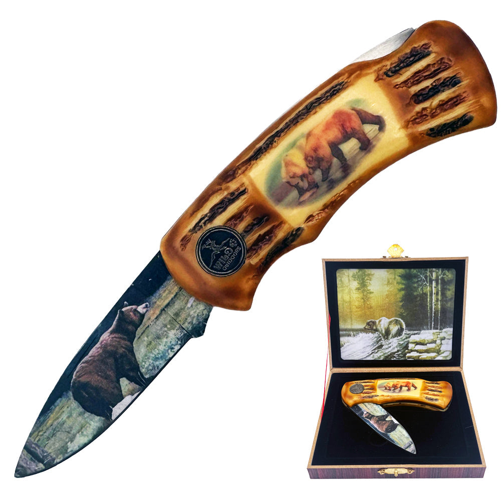 KN 978-B 4 inch Wildlife Gift Box Bear Lockback Folding Knife