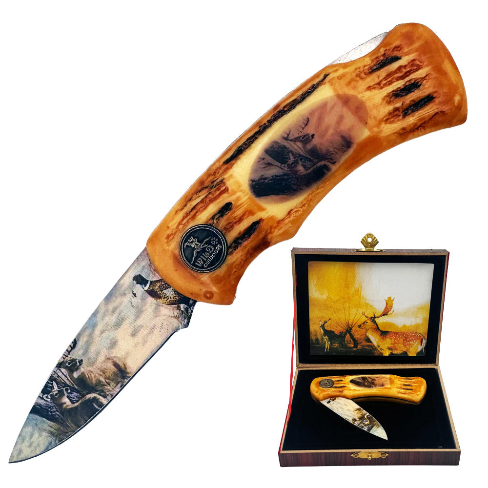 KN 978-D 4 inch Wildlife Gift Box Deer Lockback Folding Knife