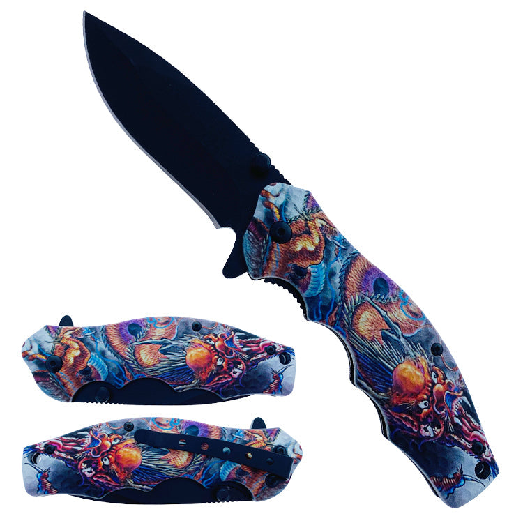4.5" 3D Traditional Japanese Dragon Assist-Open Folding Knife