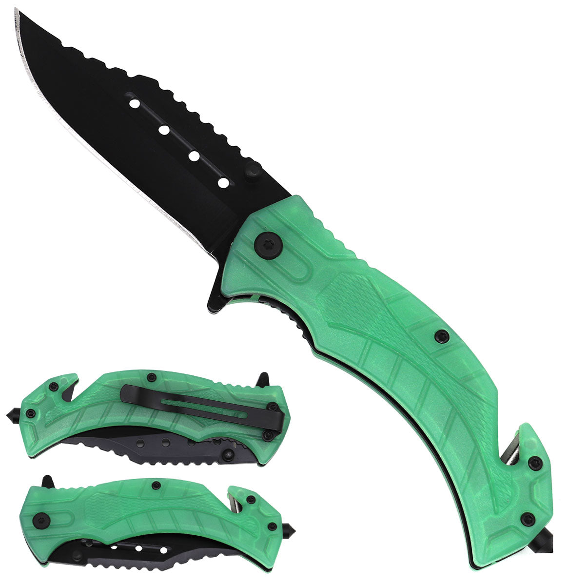 KS 1397-GN 4.5 inch Green Clear ABS Outdoor Camping Tool Multifunctional Fruit Rescue Folding Knife