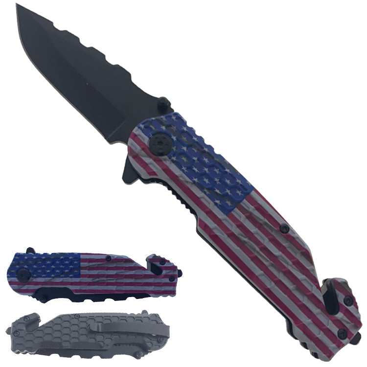 KS 1699-UF 4.75" USA Flag Honeycomb Textured Handle Assist-Open Tactical Folding Knife