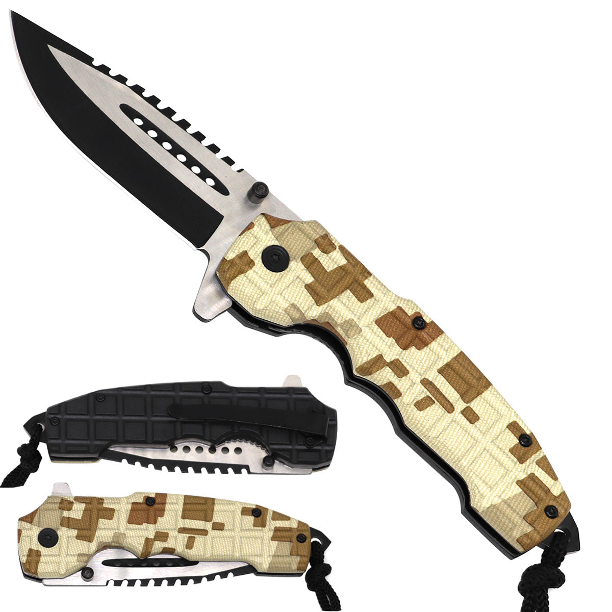 KS 1979-MD 5 inch Desert Camo Outdoor Camping Tool Multifunctional Fruit Tactical Folding Knife with Paracord