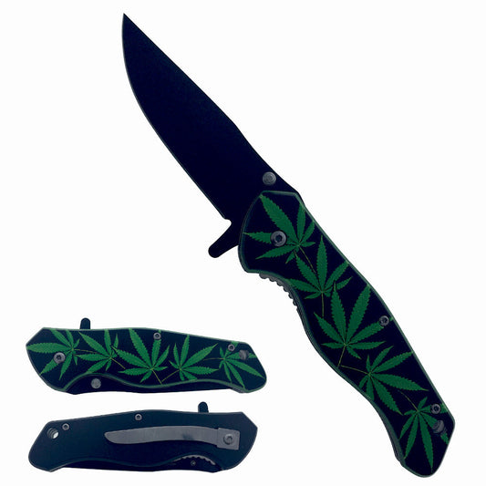 5" Marijuana Leaf Handle Assist-Open Folding Knife - Bladevip