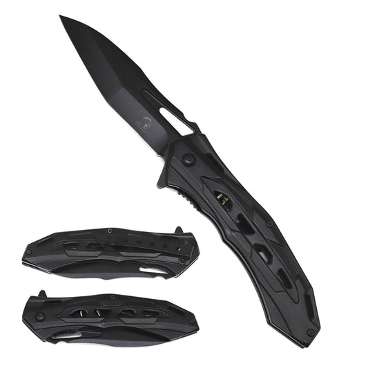 KS 3626-BK 4.75" Black Sleek Stainless Steel Folding Pocket Knife with Belt Clip