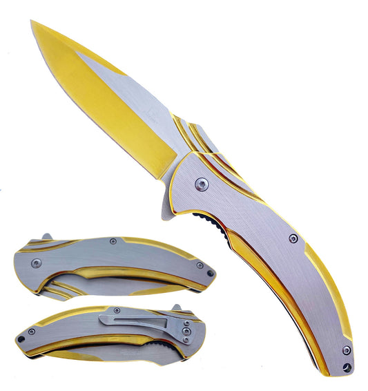 KS 3692-GD 4.75" Titanium Gold & Silver Assist-Open Pocket Knife