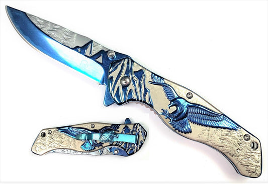 KS 3778-BL 4.75" Titanium Blue Eagle Mountain Range Assist-Open Pocket Knife