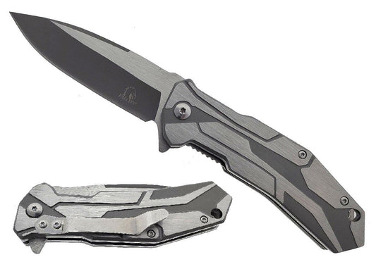 KS 3821-GY 4.5" Gray & Silver Rocket Metal Handle Assist-Open Pocket Knife