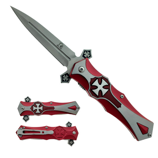 KS 5441-RDCH 4.5" Red & Chrome Cross Handle Assist-Open Knife with Belt Clip