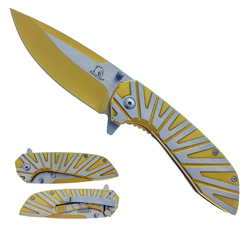 KS 5565-GD 4.75" Gold Heavy Duty Egyptian Wing Stainless Steel Folding Pocket Knife - Bladevip