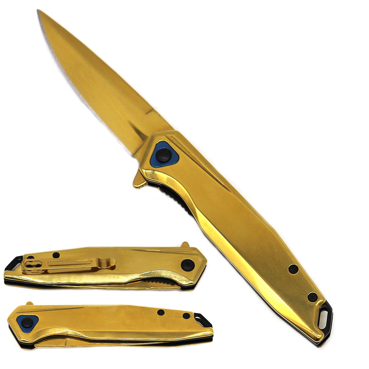 KS 6033-GD 4.5" Tactical Gold Assist-Open Titanium Folding Pocket - Bladevip