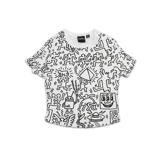 Girl's White Keith Haring AOP Graphic Top T-Shirt - Bladevip