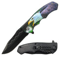 LQ 3279-E1 4.5 inch Textured Eagle Handle Outdoor Camping Tool Multifunctional Fruit Folding Knife with Belt