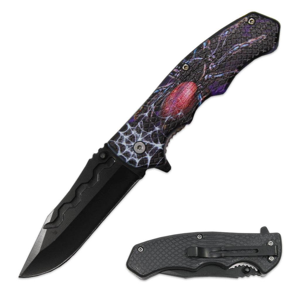 LQ 3279-SP 4.5" Textured Spider Handle Assist-Open Folding Knife with Belt Clip - Bladevip