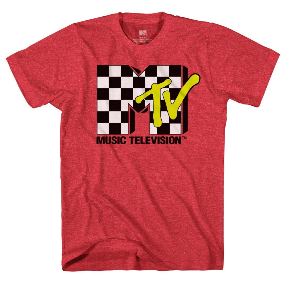 Boy's Red Heather MTV Checkered Logo Tee T-Shirt