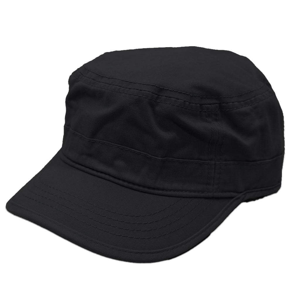 Men's Black Cadet Army Military Fitted Button Cap - Bladevip