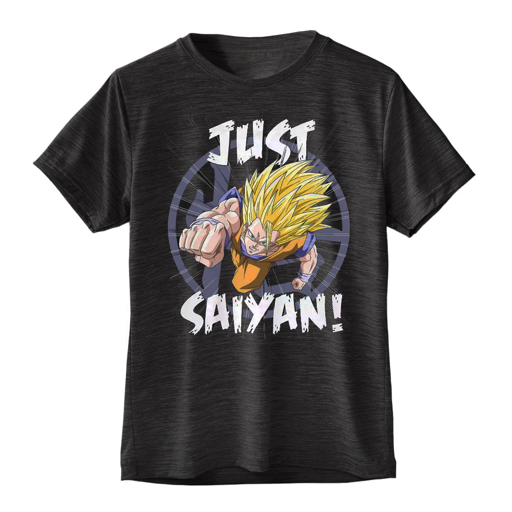 Men's Dragon Ball Z Just Saiyan Super Black Heather Crew Neck Tee T-Shirt