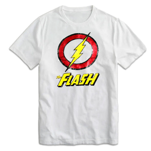 Men's White DC Comics The Flash Logo Tee T-Shirt - Bladevip