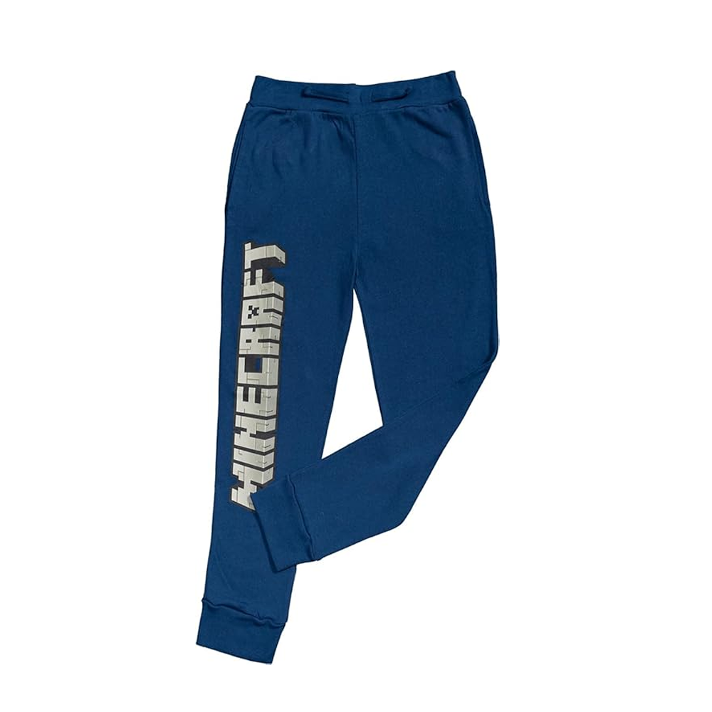 Boys' Minecraft Vertical Big Block Logo Jogger Pants Navy Blue